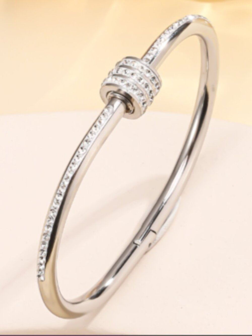 ✨ Silver & Gold Zirconia Screw-Design Bangle Bracelet - Pavé Sparkle